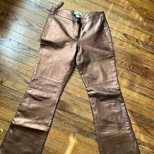 bronze leather pants midrise flare hugo buscati 6 (but fit 2-4)